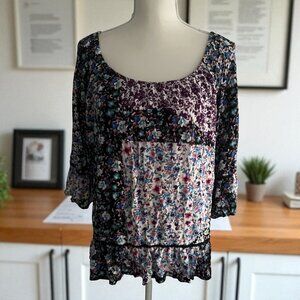 NEIMAN MARCUS Floral 3/4 Blouse Top Size Large